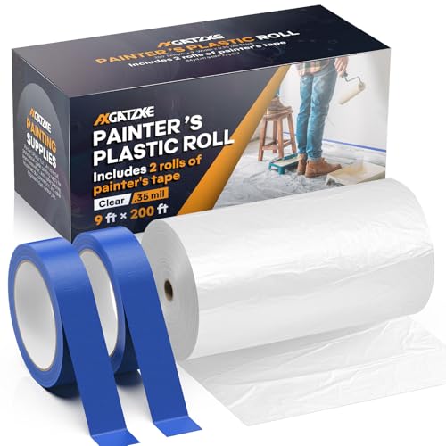 Axgatoxe Plastic Drop Cloth for Painting, Painter's Plastic Sheeting & Tarp - size: 200' Length x 9' Width