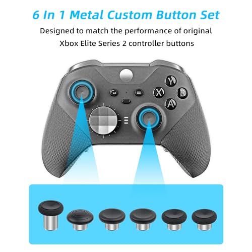 Mcbazel Metal Thumbsticks Replacement for Xbox Elite Series 2, 6 in 1 Metal Custom Button Set fit for Xbox One Elite Series 2 Controller - Black