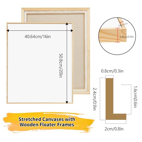 4 Pack 16 x 20 inch Floater Frame Canvas –Gallery Wrapped Canvas Set - color: Light Brown, size: 4pk-16x20 in