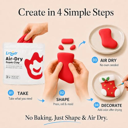 Red Air Dry Foam Clay 100g/3.5oz, Soft & Easy to Mold - color: Red