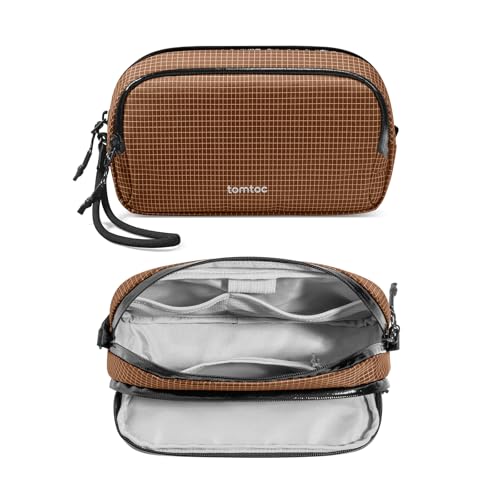 tomtoc Electronic Organizer Travel Case Performance, Dual Compartment Bag - color: Brown Plaid, size: Medium