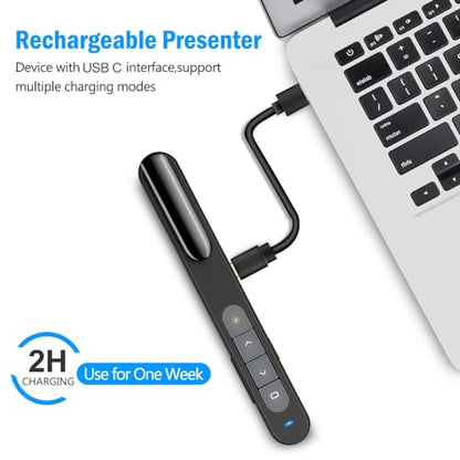 DinoFire USB C Rechargeable Presentation Remote with Red Light,Wireless Preseter PPT Slide Clicker Advancer for MacBook Laptop Computer - color: Red L+Rechargeable