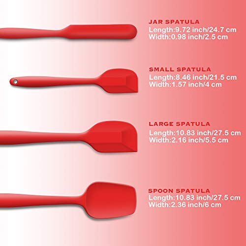 4-Piece Silicone Spatula Set with Stainless Steel Core, Red - color: Red