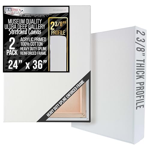 U.S. Art Supply Stretched Canvas for Painting 24" x 36" 2-3/8" Extra Deep - size: 24" x 36"