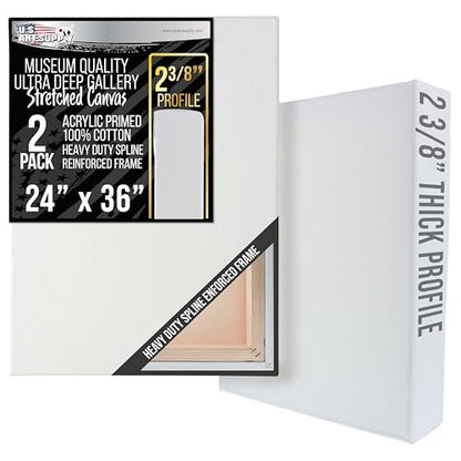 U.S. Art Supply Stretched Canvas for Painting 24" x 36" 2-3/8" Extra Deep - size: 24" x 36"