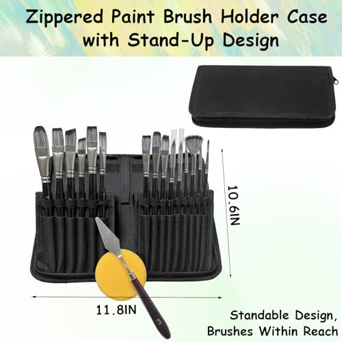 Paint Brushes Set, 18 Pcs, with Bag, for Acrylic and Oil, Black