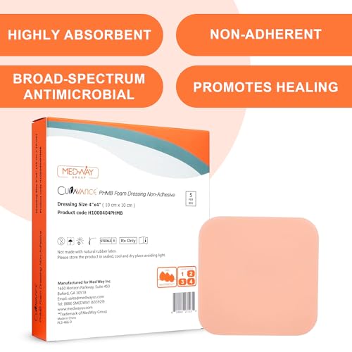 MedVance Waterproof Non-Adhesive Hydrophilic Foam Dressing 4"x4", Box of 5 - size: 4"x4" PHMB 5 Pack