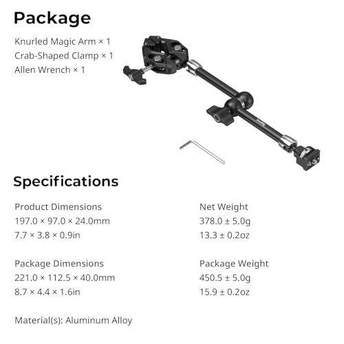 SMALLRIG 12.9 Inches Magic Arm Clamp, with 1/4 Screw & Anti-Deflection Pin