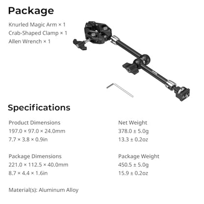 SMALLRIG 12.9 Inches Magic Arm Clamp, with 1/4 Screw & Anti-Deflection Pin