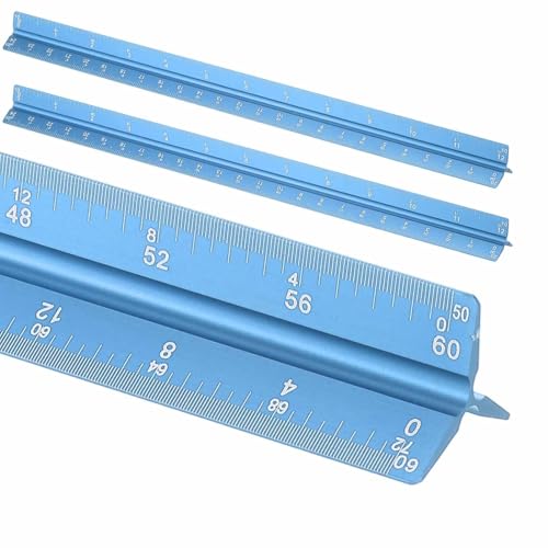 HARFINGTON 2 Pcs Architectural Scale Ruler, 12 Inch Standard Aluminum Alloy Architect Triangular Large Scale Laser-Etched Blueprint Drafting Ruler for Architects Engineers, Blue - color: Blue, size: 12 Inch