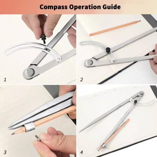Compass for Woodworking, 8 inch Precision Woodworking Compass with Wing Divider and Pencil Holder, Large Compass for Geometry, Woodworking Compass, Drafting, Drawing Compass - size: 8inch