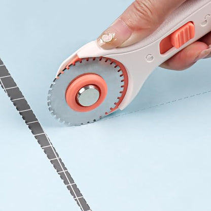 BiraBira Rotary Cutter, 45mm Dotted Line Cut, Steel Stick Fabric Cutter - size: Dotted Line Cut