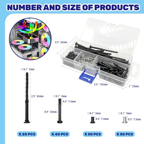 160Pcs PC Computer Case Cooling Fan Mount Screws Set, M5x10 Black and Silver Case Fan Mounting Screws and 65mm Soft Rubber Rivet, Laptops Computer Screw Kit