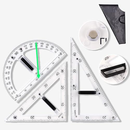 Magnetic Geometry Tool, Protractor, Triangle Rulers Easy Attachment Blackboard Measurement Kit, Teacher Board Protractor Multi-Purpose Kit Large (Transparent-3pc) - style: Transparent-3pc