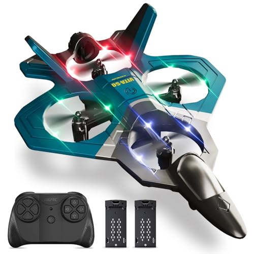 4DRC Foam RC Plane for Adults Kids, Remote Control Airplane Toys for Boys Kids Adults Beginners, RC Planes Fighter Jet Helicopter Drones for Kids Adults, 360° Flip Easy to Fly - color: Green-2batteries