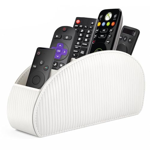 SITHON Remote Control Holder with 5 Compartments - color: Stripe-Pearl White, size: Small