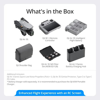 DJI Air 3S Fly More Combo (RC 2 Screen Remote Control) Drone with 1" CMOS Wide-Angle & Medium Tele Camera, 4K/60fps, Omnidirectional Sensing, Smart RTH & 3 Battery Bundle with Deco Gear Accessories