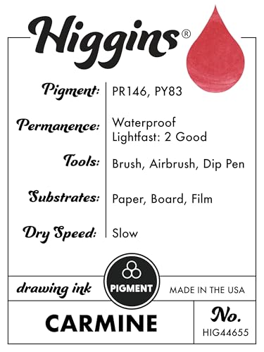 Higgins Carmine Pigmented Drawing Ink - for Artists and Students - 1 oz. Glass Bottle (HIG44655) - color: Carmine