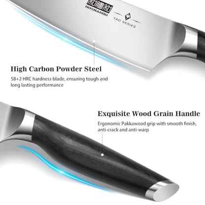 HOSHANHO 8PCS Knife Set, Razor Sharp Japanese Kitchen Knife Set with Block - size: 7"