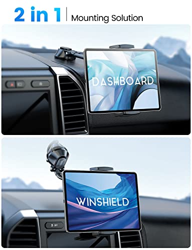 eSamcore Tablet Holder for car, 1.57" Extra Deep Clamp for iPad for Car Dashboard Gooseneck iPad Dash Mount Windshield 360° Rotating Suction Cup Mount for 6"-11" Tablet