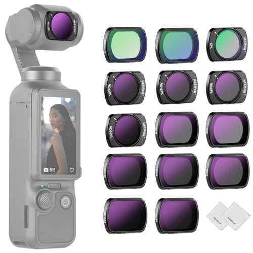 NEEWER 14 Pack Magnetic ND Filter Set Compatible with DJI Osmo Pocket 3 / Pocket 4 / Xtra Muse, CPL, ND8/16/32/64/128/256/1000, ND8/PL ND16/PL ND32/PL ND64/PL, Black Diffusion 1/4, LPR Effect Filter - style: 14 Pack ND+ND/PL+Effect w/Cleaning Cloth