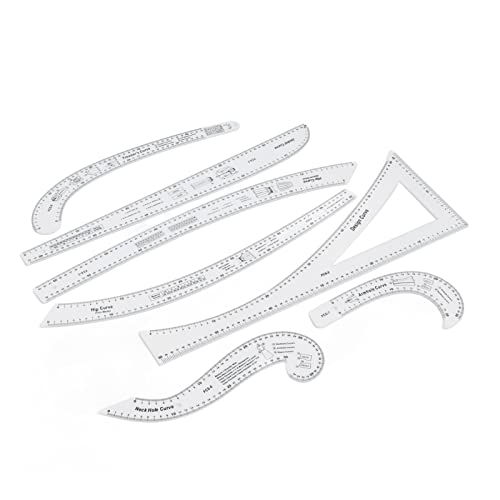7Pcs Sewing Ruler Tailor Set Clear French Curve Ruler Sewing Ruler Set Rulers Ruler Racks Rulers High Accuracy Scale Fashion Pattern Design Ruler Set for Making Pattern Drafting