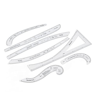 7Pcs Sewing Ruler Tailor Set Clear French Curve Ruler Sewing Ruler Set Rulers Ruler Racks Rulers High Accuracy Scale Fashion Pattern Design Ruler Set for Making Pattern Drafting