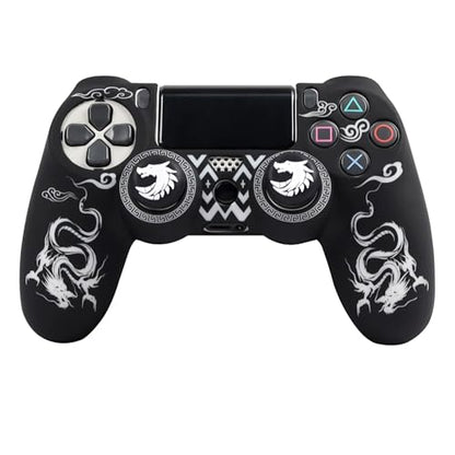 RALAN Controller Skins for PS4,Fruit Silicone Controller Cover Skin Protector Compatible /PS4 Slim/PS4 Pro Controller with 2 Cute Thumb Grips Caps… - color: Black White dargon