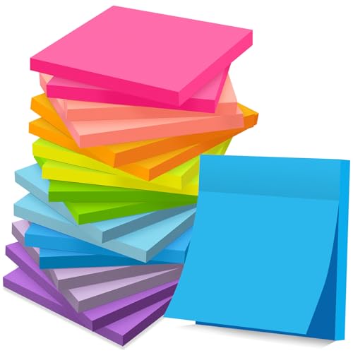 (18 Pads) Sticky Notes 3x3 inch, 9 Bright Colors Self-Stick Pads - color: Bright Colors