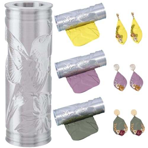 CRASPIRE Pottery Texture Rollers Clay Embossing Roller Bird Pattern Gray Plastic Polymer Like Textured Modeling Shaping Hand Stamps Ceramic Tools for Jewelry Making Earrings DIY Art Craft Beginners - style: Bird