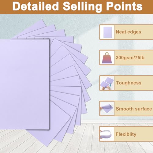 Silunkia 40 Sheets Light Purple Cardstock 8.5 x 11 Certificate Paper 75lb - color: Light Purple