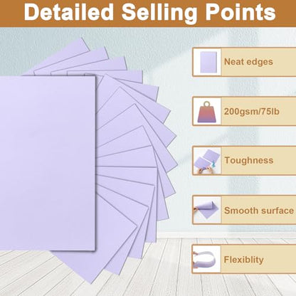 Silunkia 40 Sheets Light Purple Cardstock 8.5 x 11 Certificate Paper 75lb - color: Light Purple