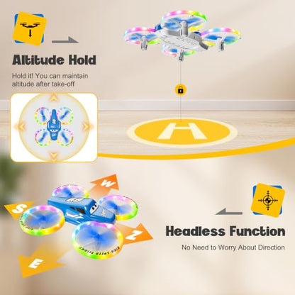 Drones for Kids and Beginners with LED Lights 2 Batteries One Key Start - color: Blue