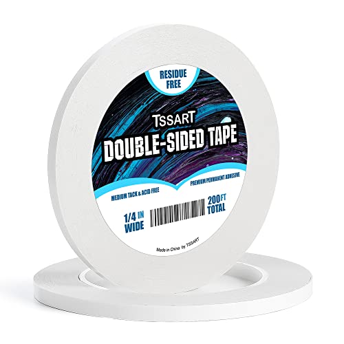 Ultra-Thin Permanent Double-Sided Tape - Double Sided Adhesive Sticky Tape for Arts, Crafts, Photography, Scrapbooking, Tear-by-Hand - Acid Free 1/4 Inch Wide 200FT Long Total - size: 1/4"-2PK
