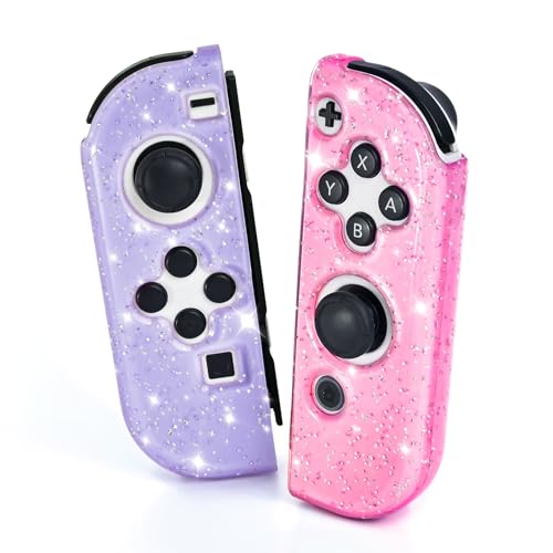 DLseego Glitter Protective Case for Switch Joy Con Controllers, Handheld Soft Silicone TPU Protective Cover Replacement Shell Case Suitable for Switch & Switch OLED Model Joy Cons - Purple Pink - color: Purple Pink