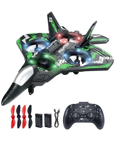JoyRapt Drones for Kids, RC Plane, Remote Control Airplane with LED, Green - color: Green