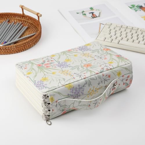 200 Slots Canvas Pencil Case 4-Layer Zipped Holder w/Handle - color: White, size: 200