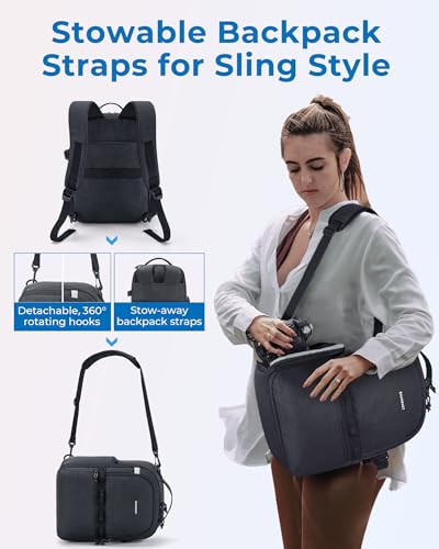 BAGSMART 2 in 1 Small Camera Backpack for DSLR, Fits 12.9" iPad, Black - color: Black