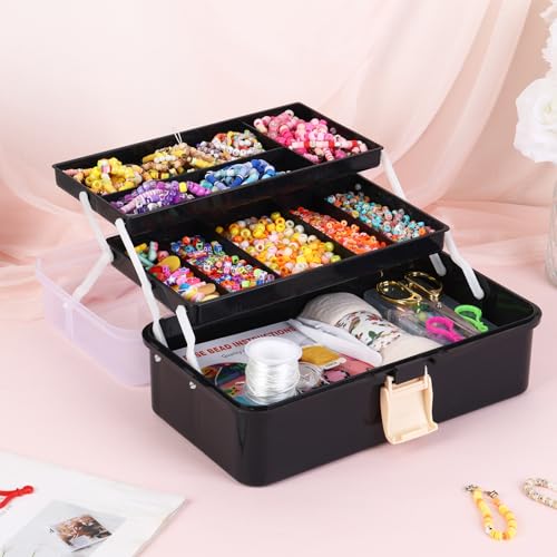 Tackle Box, 3-Layer Craft Sewing Medicine Art Hair Tool Organizer Black - color: Black