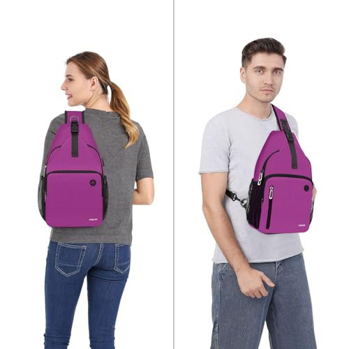 MOSISO Sling Backpack Bag, Crossbody Shoulder Bag Travel Hiking Daypack Chest Bag with Front Square Pocket&USB Charging Port - color: Rose Red