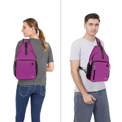 MOSISO Sling Backpack Bag, Crossbody Shoulder Bag Travel Hiking Daypack Chest Bag with Front Square Pocket&USB Charging Port - color: Rose Red