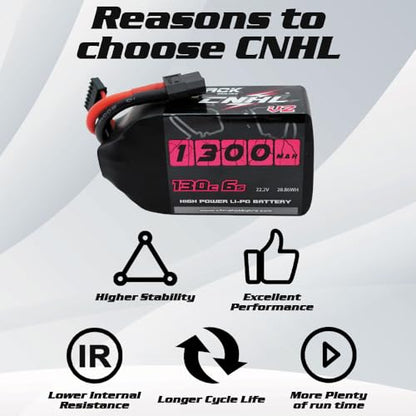 CNHL 1300mAh 6S Lipo Battery 22.2V 130C with XT60 Plug (2 Packs)