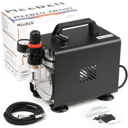 MEEDEN Airbrush Compressor Kit: 1/5 HP Powerful & Quiet with 6 ft Hose - color: Single - Black