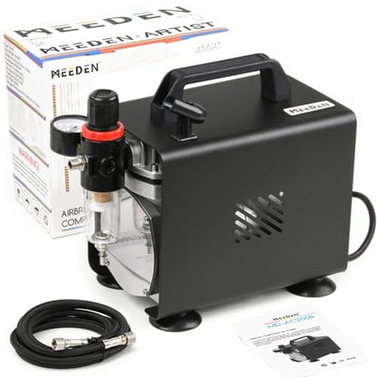 MEEDEN Airbrush Compressor Kit: 1/5 HP Powerful & Quiet with 6 ft Hose - color: Single - Black