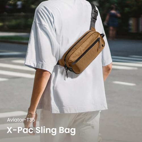 tomtoc 3.5L X-Pac Sling Bag with RFID Blocking Crossbody Pack for Men Women - color: X-Pac Brown, size: 3.5L