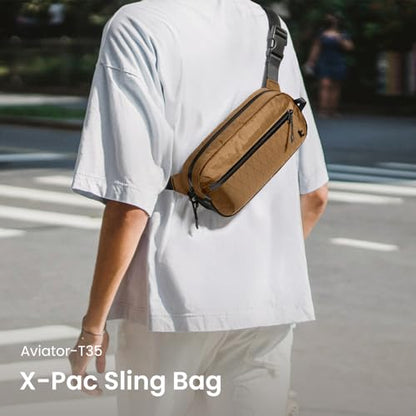 tomtoc 3.5L X-Pac Sling Bag with RFID Blocking Crossbody Pack for Men Women - color: X-Pac Brown, size: 3.5L