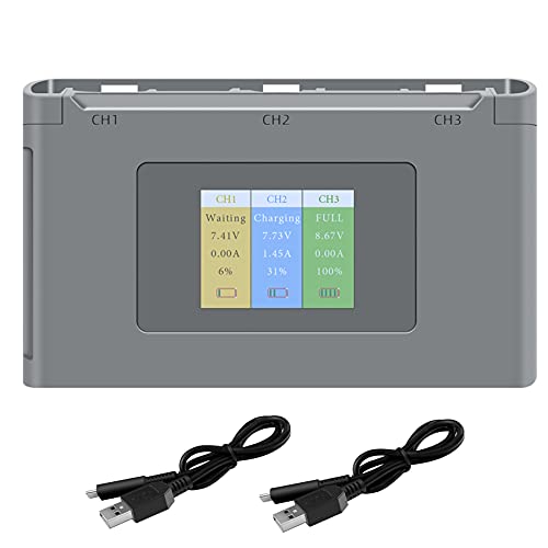 Hanatora Display Two-Way Battery Charging Hub for DJI Mini 4K/2/SE/2 SE Drone,Check Battery Level,Charge Three Batteries in Sequence,Charger Accessories
