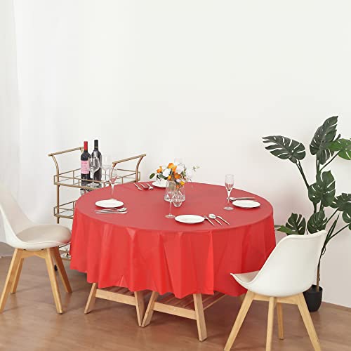 Evershine (12-Pack Heavy Duty Plastic Table Covers Tablecloth (Reusable) (Round 84", Red) - color: Red, size: 12 PACK Round 84"
