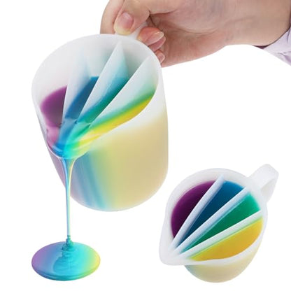 Gartful Large 17.6oz/500ml Silicone Split Cup with Handle, 4-Channel Reusable Resin Pouring Cup for Fluid Art, Acrylic Paint, DIY Crafts - size: 4 Channels
