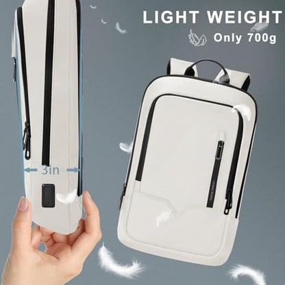 hk Backpack for Men Business Slim Laptop Bag - color: White, size: 17.3 Inch